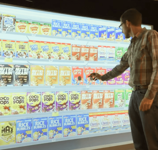 Portable Shopper Lab with virtual shelf projected on full sized screen.