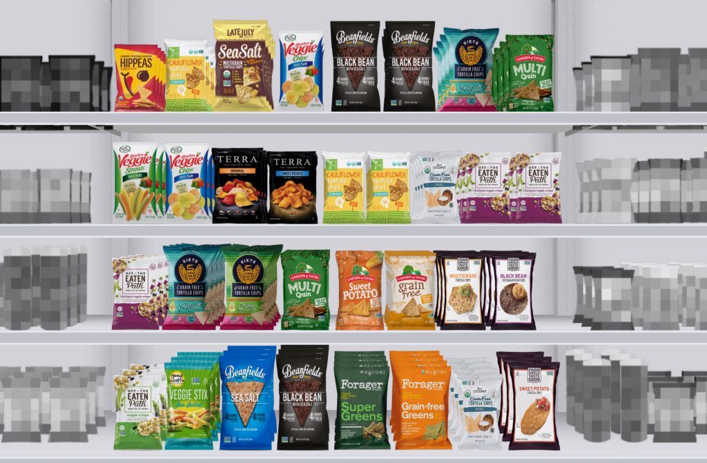 virtual shelf showing products on a shelf that was used in merchandising research