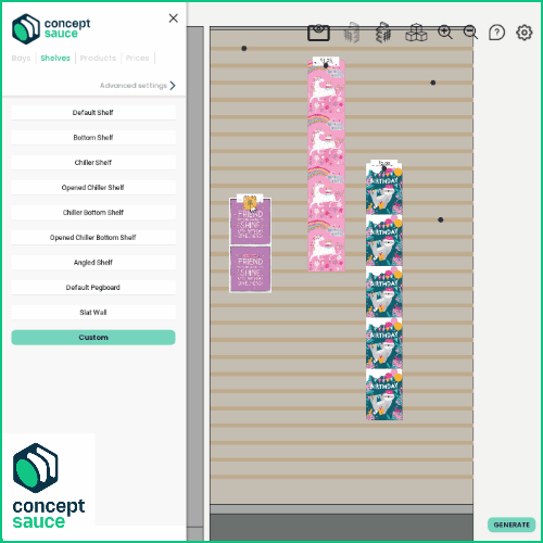 Showing the creation of a Slatwall using the virtual shelf builder